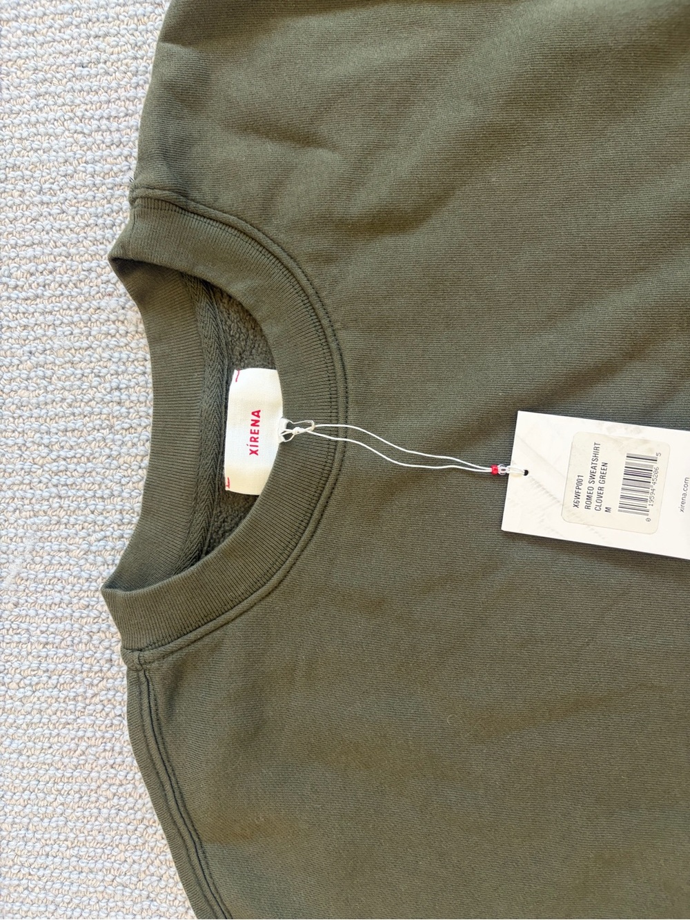 NWT XiRENA Olive Green Crew Neck Short Sleeve Sweatshirt - minor flaw see pic! - Picture 2 of 4
